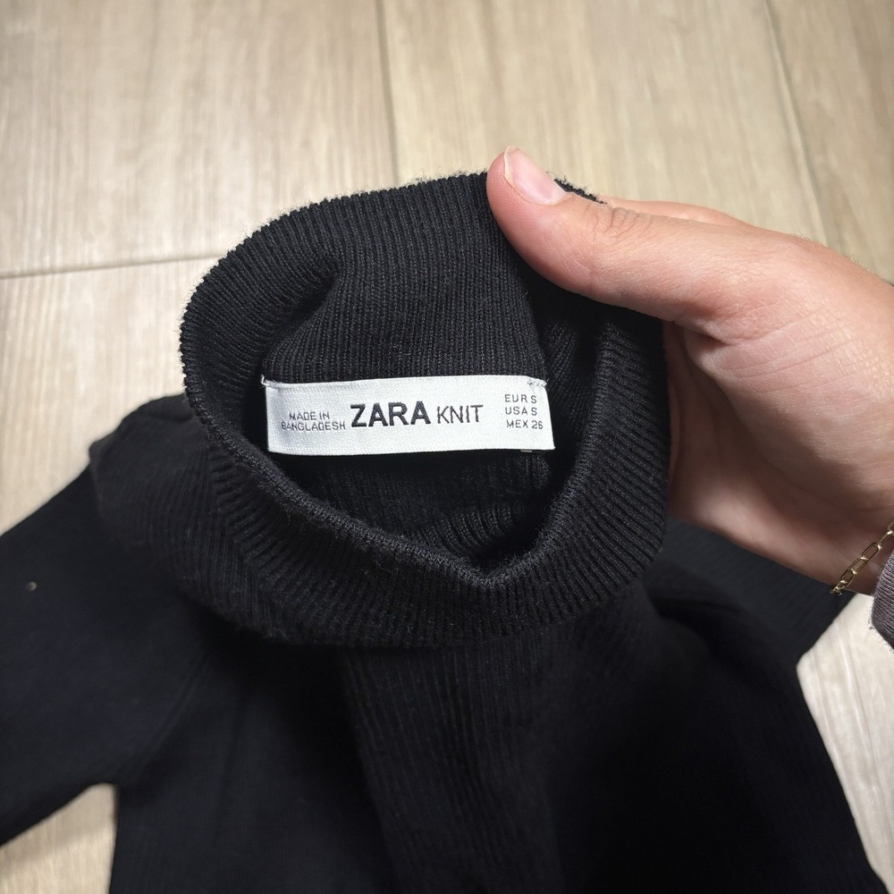 Zara Womens Sweater Cropped Ribbed Crewneck Long Sleeve Black Size Small - Picture 5 of 6